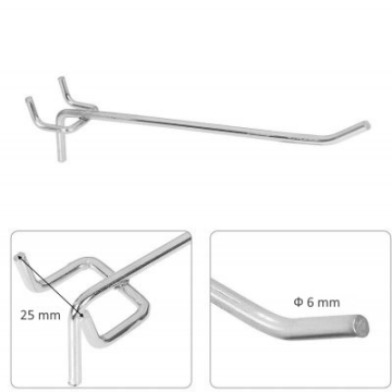Кука за перфо гръб със захват 25 мм Ф6/300 мм хром