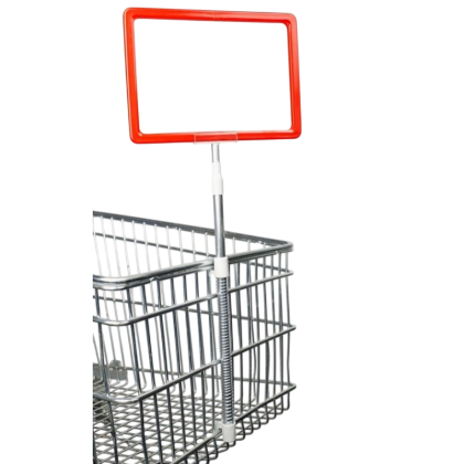 Комплект стойка за промо кош с пружина + рамка А4 червена с прозрачен джоб