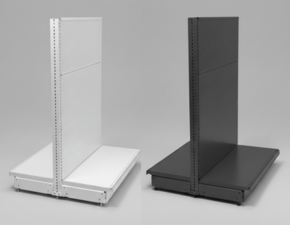 Двустранен островен стелаж с перфориран гръб за куки