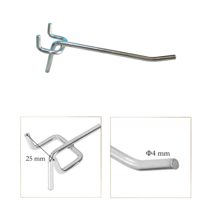 Кука за перфо гръб със захват 25 мм Ф4/L150 мм хром