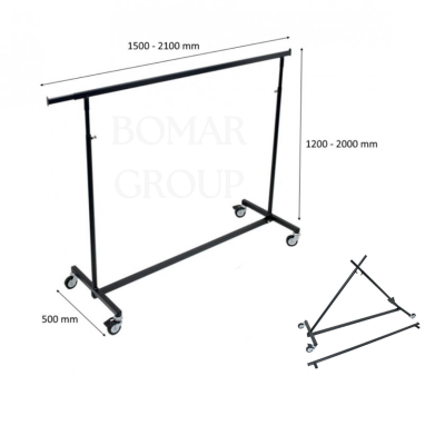 Сгъваем щендер с регулиране, черен мат, L1500–2100 × 500 × H1200–2000 мм
