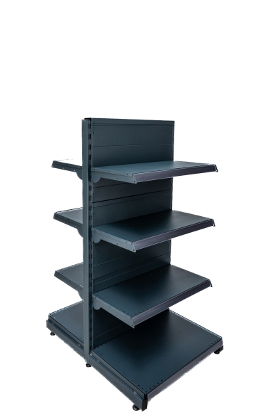 Островен стелаж с плътен гръб, тъмно сив мат, Н1300 мм Eco Line