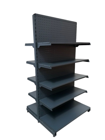 Островен стелаж с перфориран гръб и рафтове, тъмно сив мат Н1700 мм Eco Line